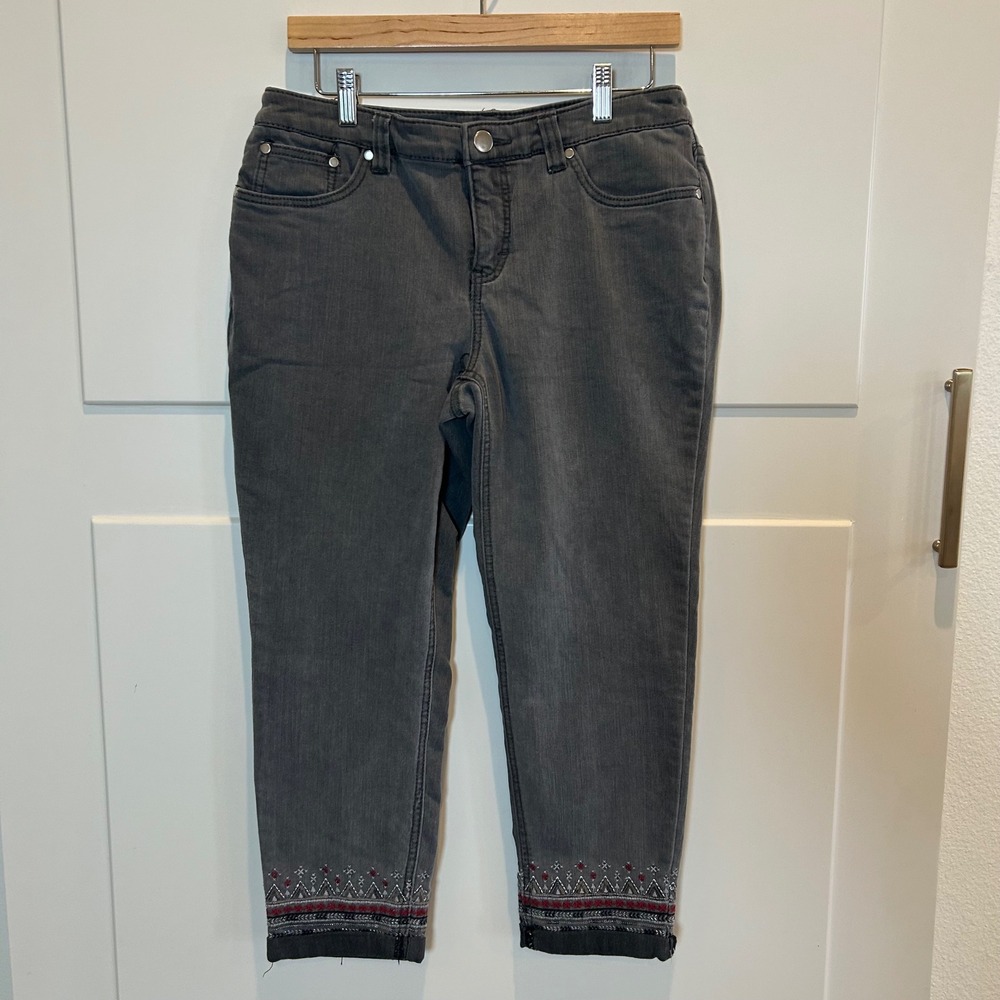 Christopher & Banks Signature Slimming Petite Gray Embroidered Crop Jeans 10P